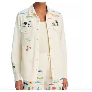 Mother Denim The All My Exes Embroidered Shirt No Rainbows Without Rain Womens L